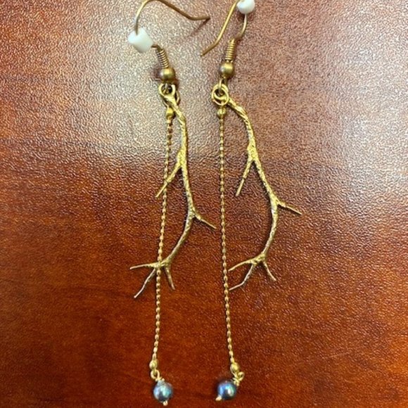 Long Gold Dipped Antler Earrings - Picture 1 of 2